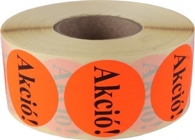Etikett, 38 mm kör, "AKCIÓ" felirattal, 1000 etikett/tekercs, piros