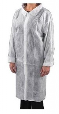 Látogató köpeny, egyszer használatos, tépőzáras, polipropilén, 20g, M méret, fehér