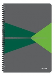 Spirálfüzet, A4, kockás, 90 lap, PP borító, LEITZ "Office", szürke-zöld