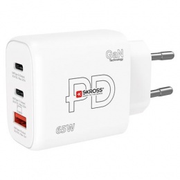 Hálózati töltő, 1xUSB-A, 2xUSB-C, PD, 65W, GaN, SKROSS